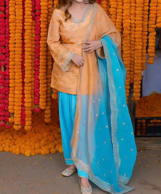 Amber & Aqua Silk Suit Set