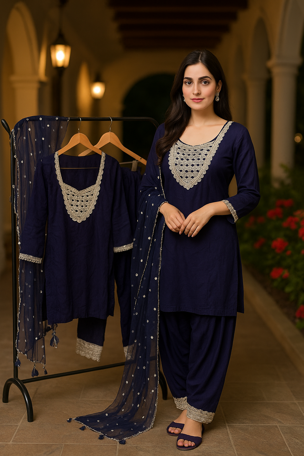 Midnight Charm Embroidered Suit Set
