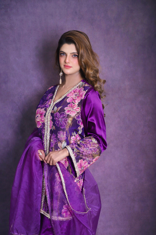 Royal Orchid Silk Embroidered Suit Set