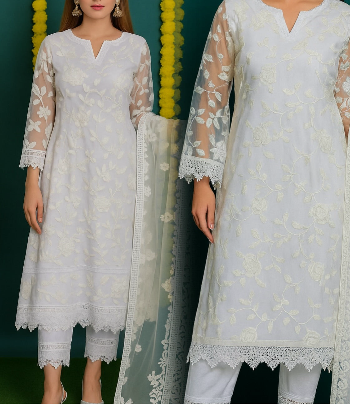 Ivory Elegance Embroidered Suit Set