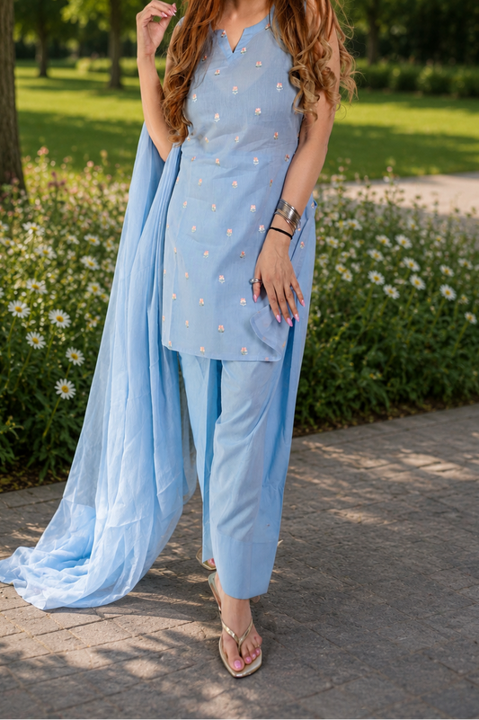Small Floral Embroidery Mul Cotton set