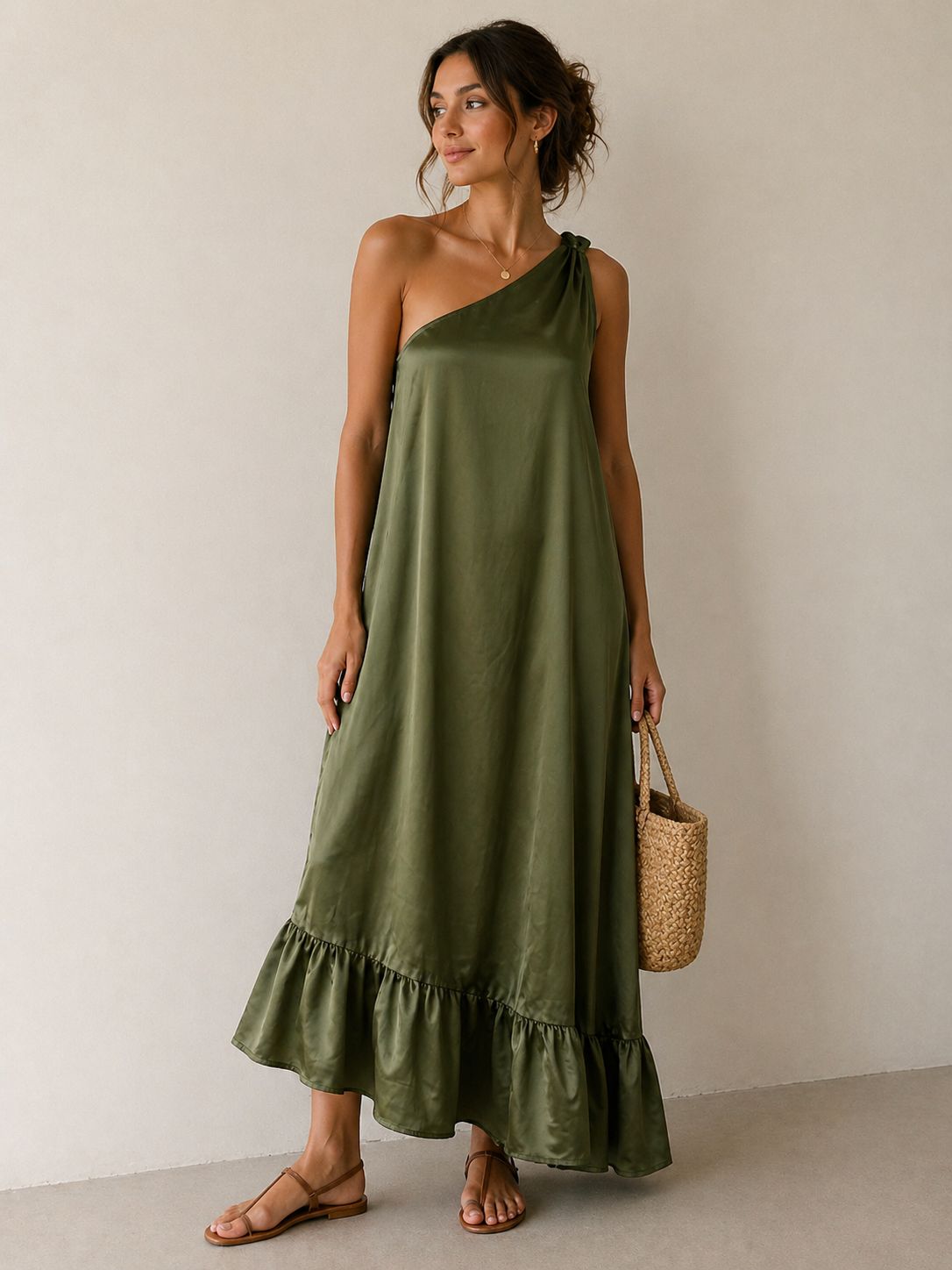 Olive Knot Satin Dress
