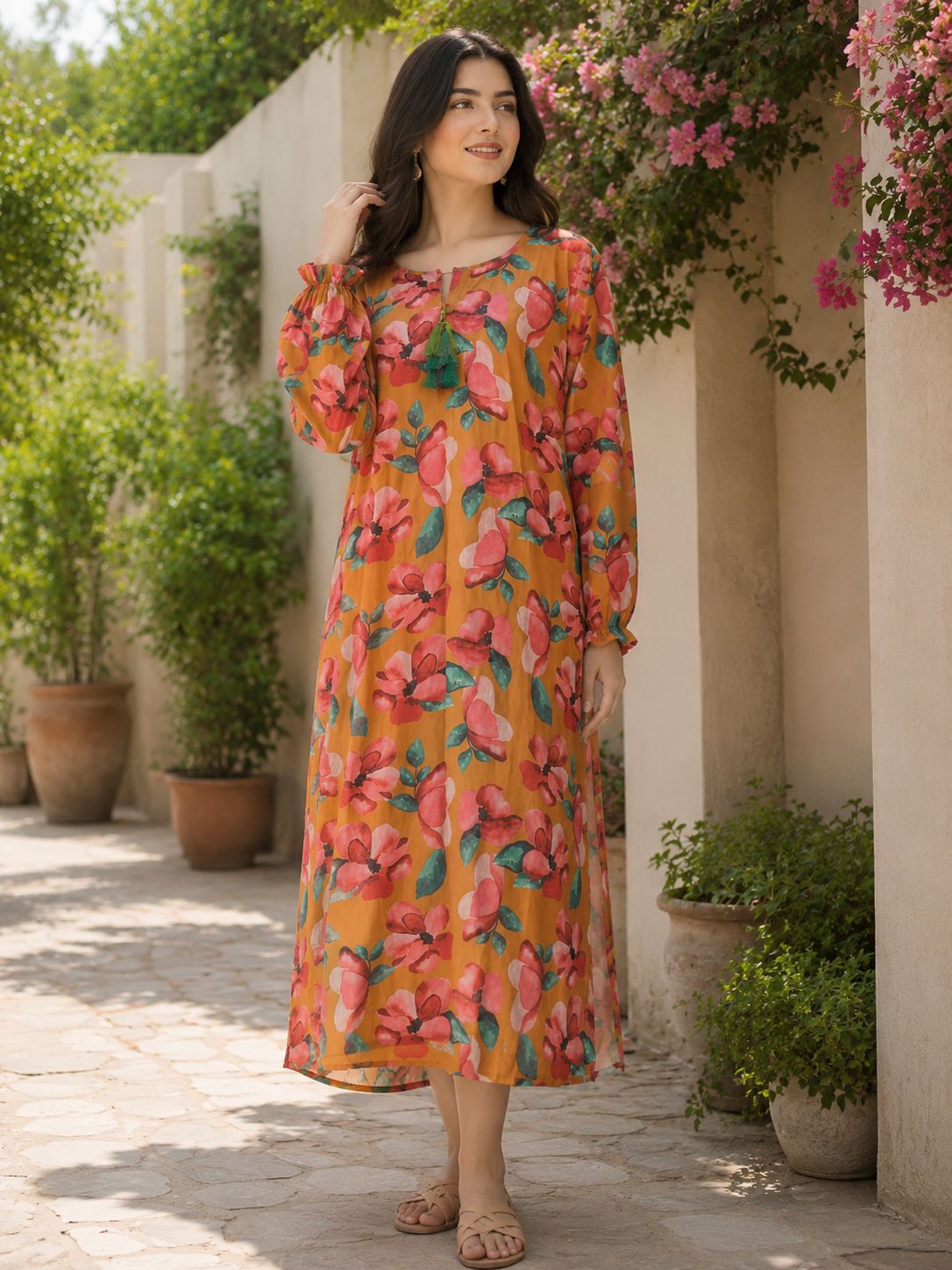 Sunset Floral Digital print Crepe Kaftan