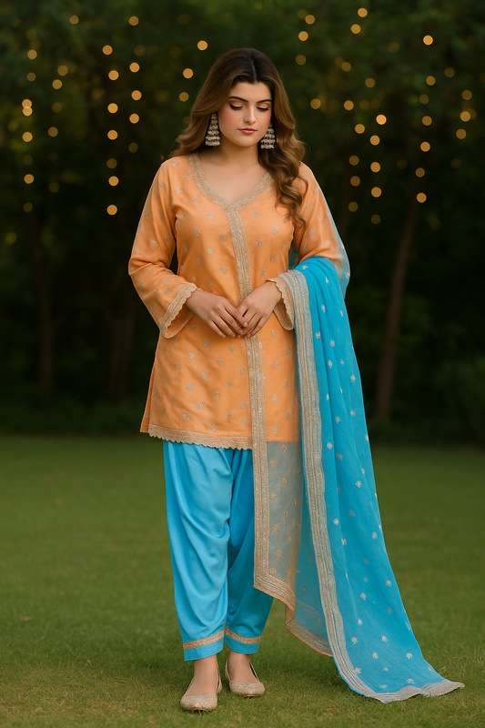 Amber & Aqua Silk Suit Set