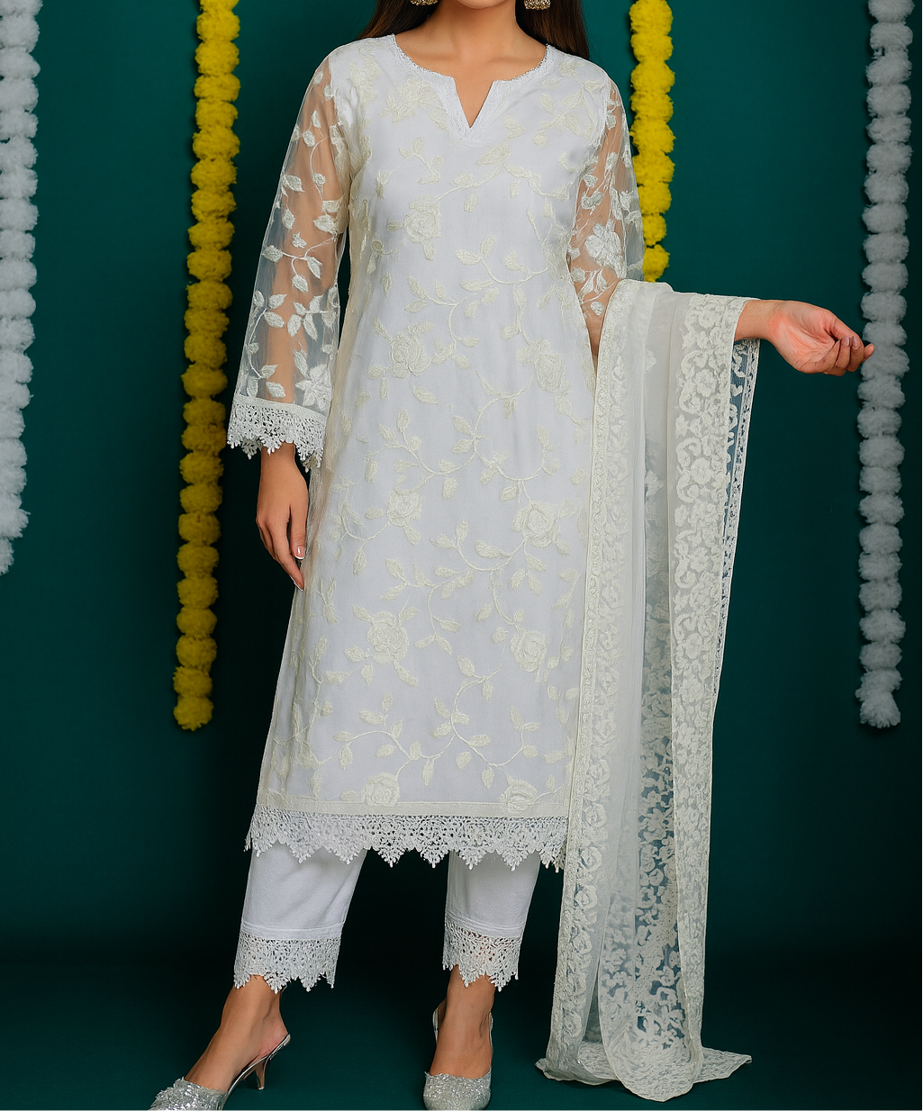 Ivory Elegance Embroidered Suit Set