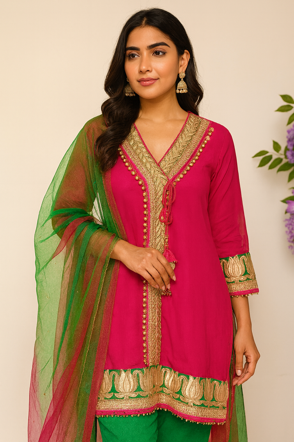 Fuchsia Garden Embroidered Suit Set
