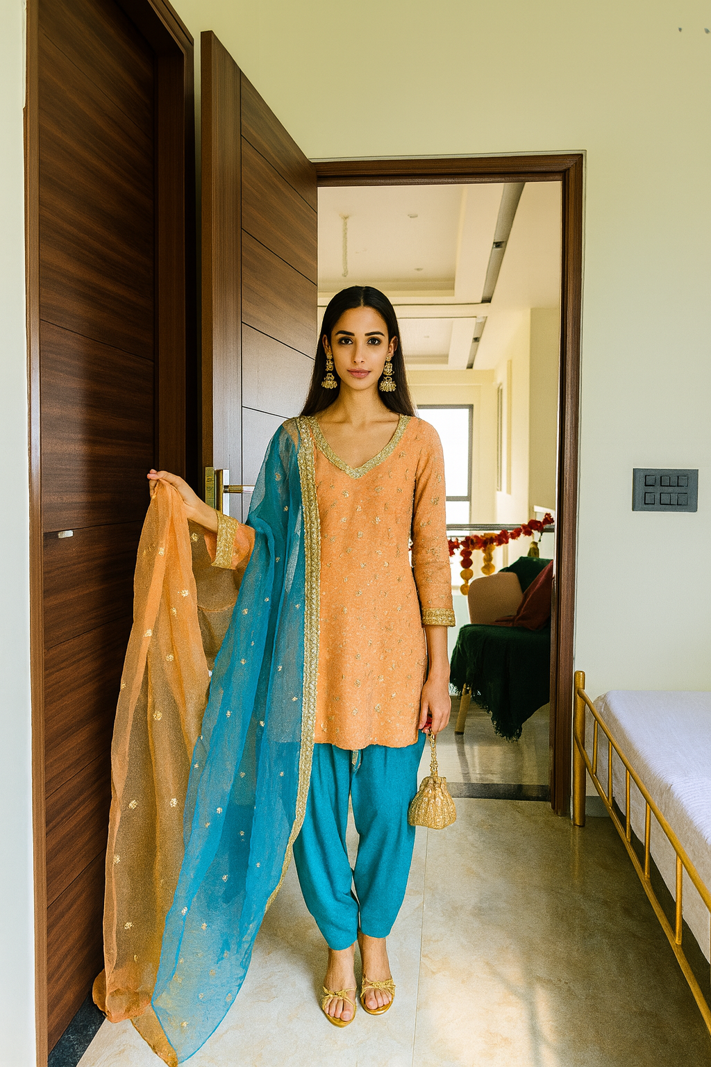 Amber & Aqua Silk Suit Set