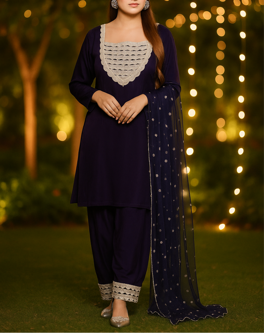 Midnight Charm Embroidered Suit Set