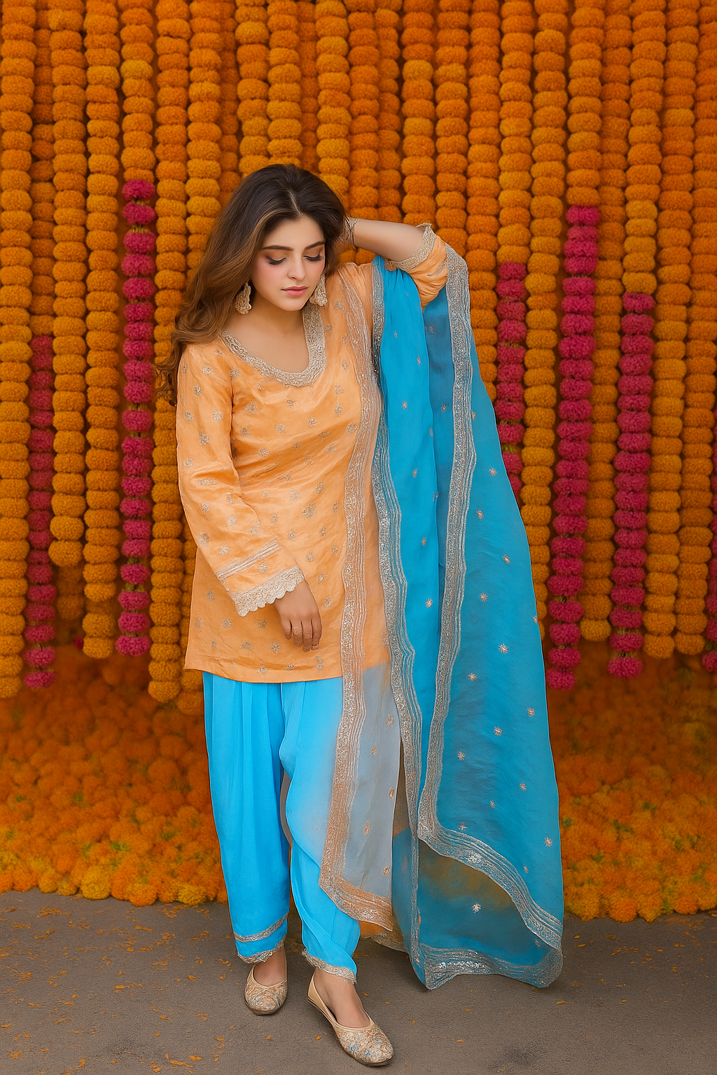 Amber & Aqua Silk Suit Set