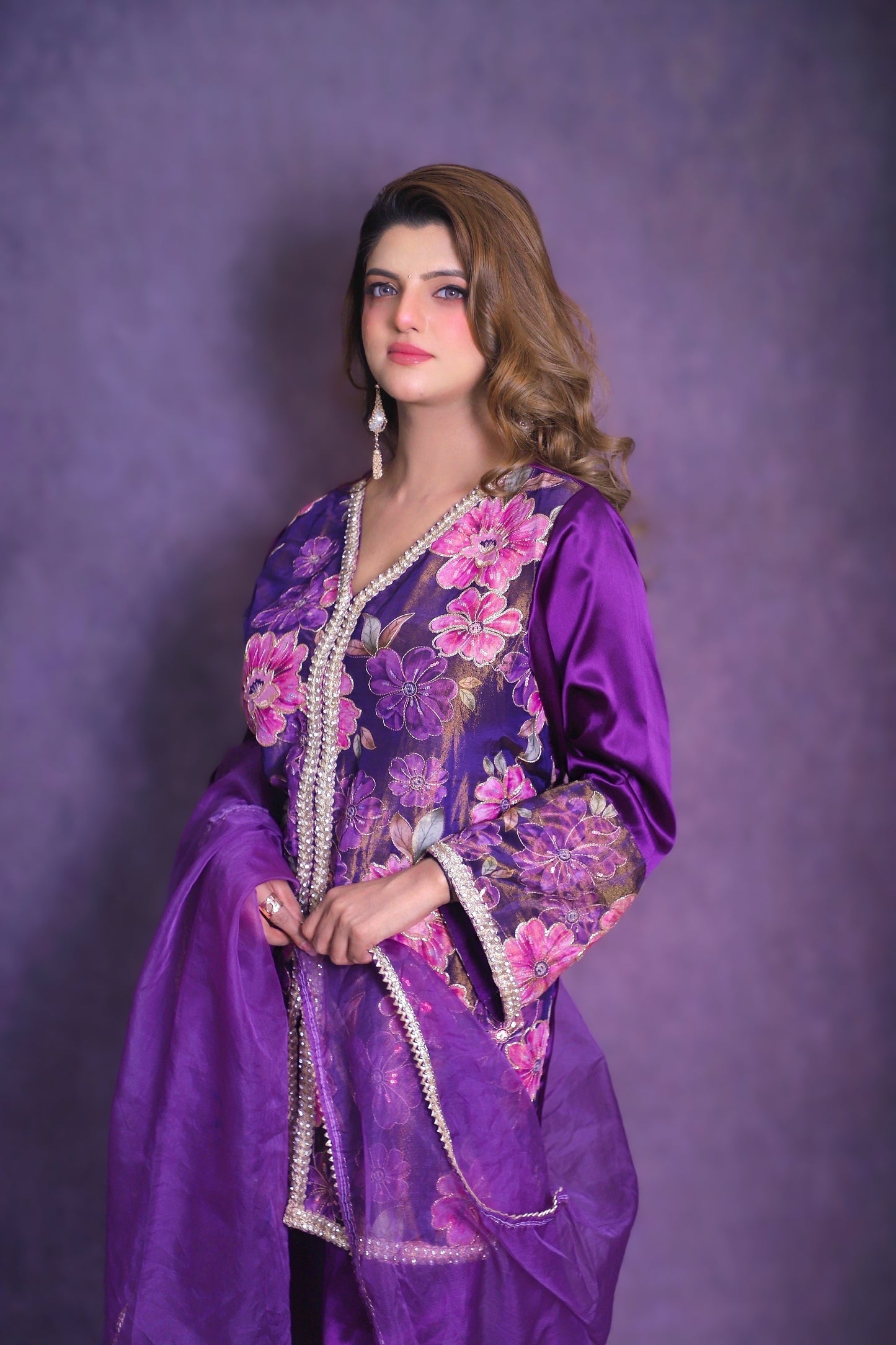 Royal Orchid Silk Embroidered Suit Set