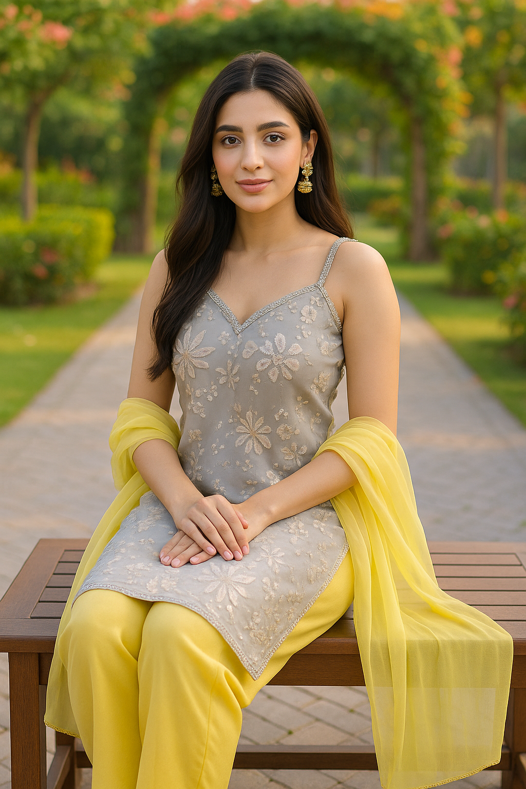 Silver Grey Kurta with Lemon Yellow Pants