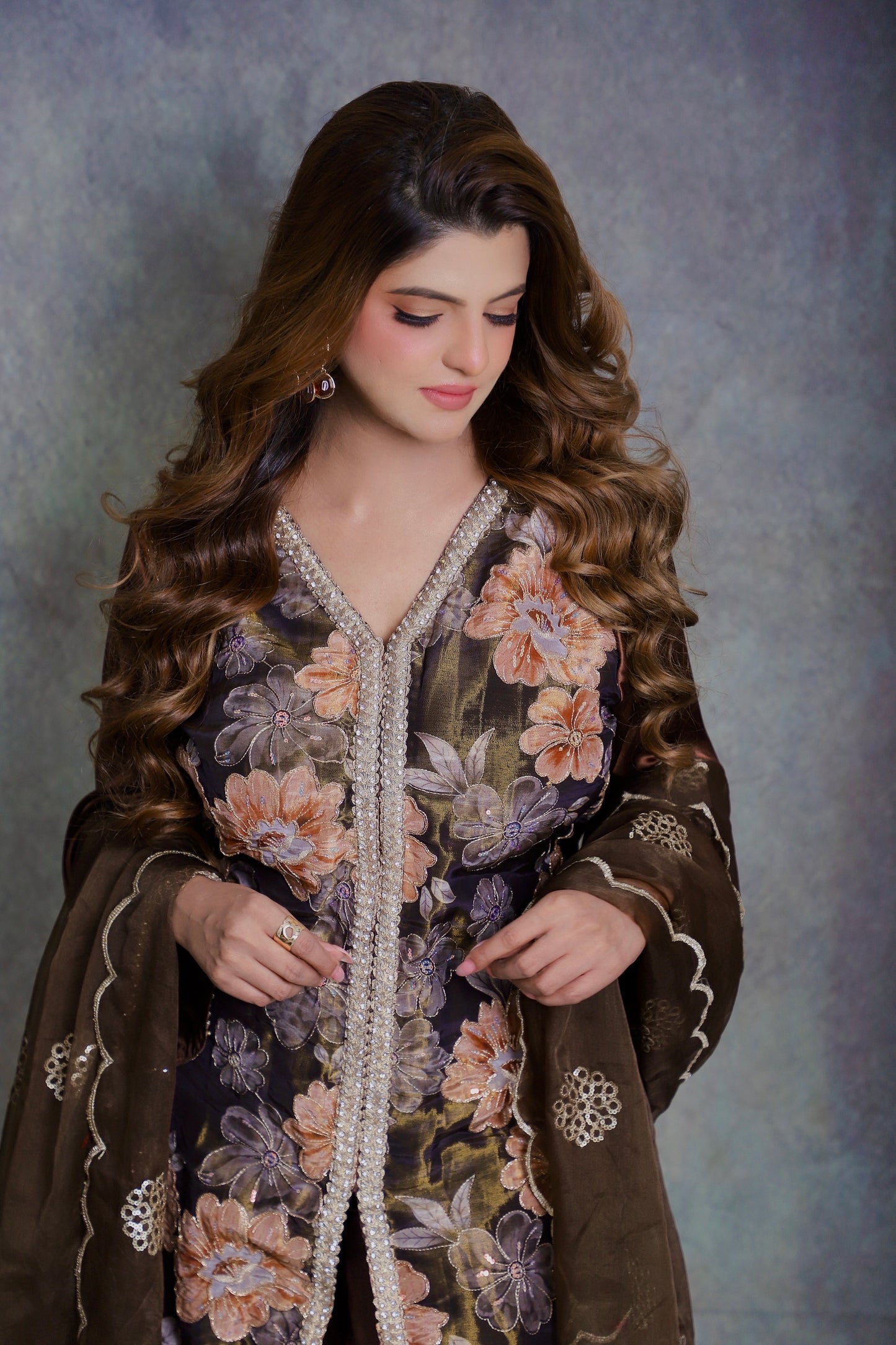 Mocha Bloom Embroidered Silk Set