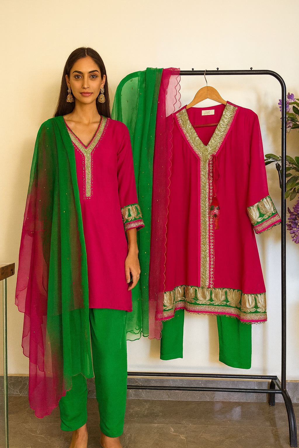 Fuchsia Garden Embroidered Suit Set
