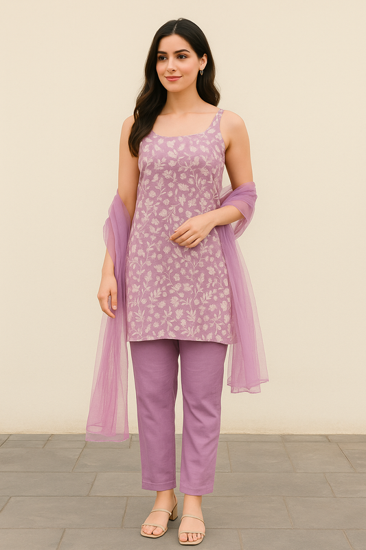 Lavender Grace Embroidered Suit Set