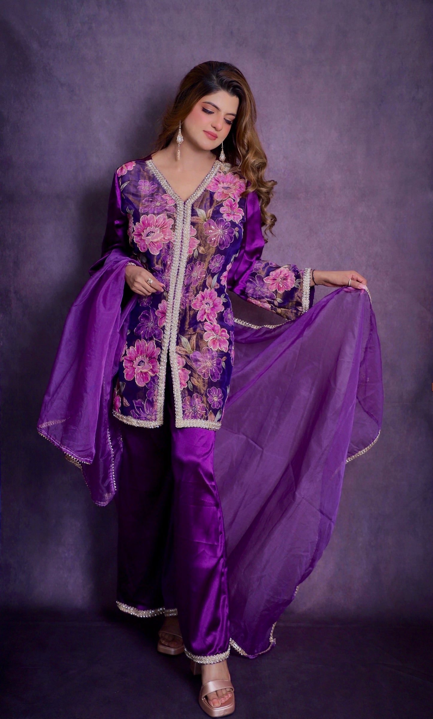 Royal Orchid Silk Embroidered Suit Set