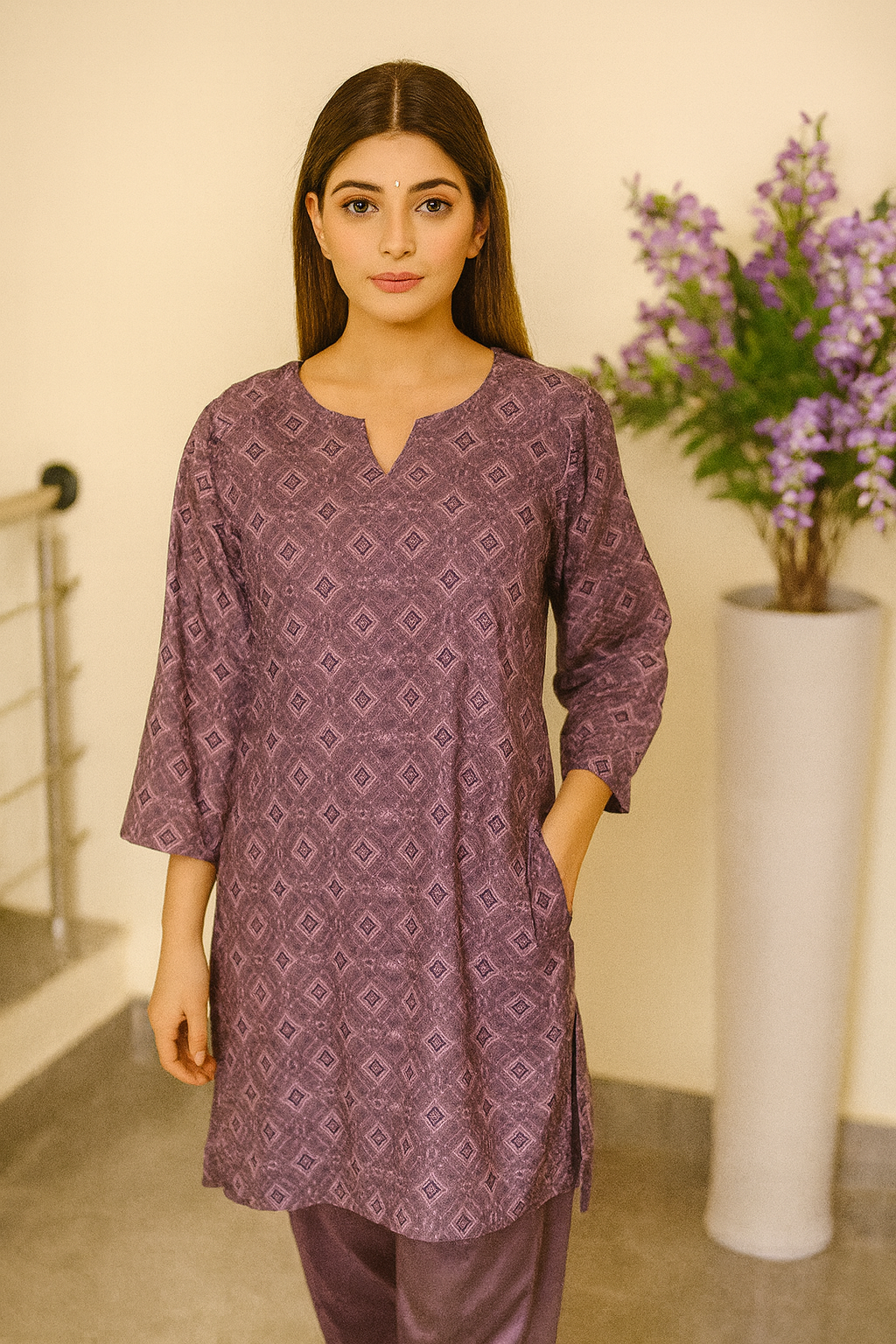 Printed Kurta with Farsi Satin Salwar