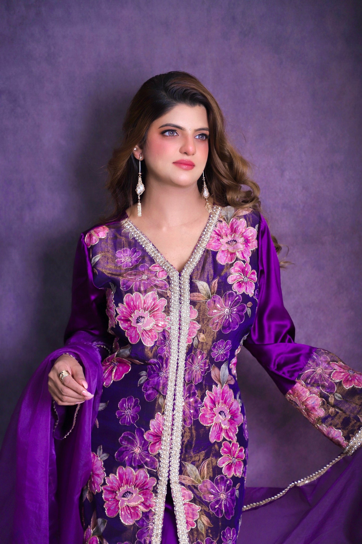 Royal Orchid Silk Embroidered Suit Set