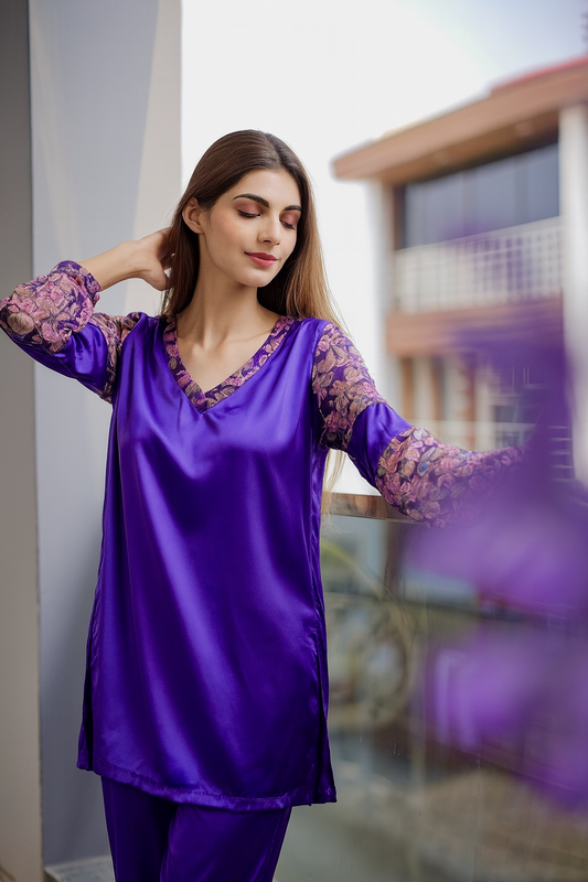 Royal purple satin ensemble