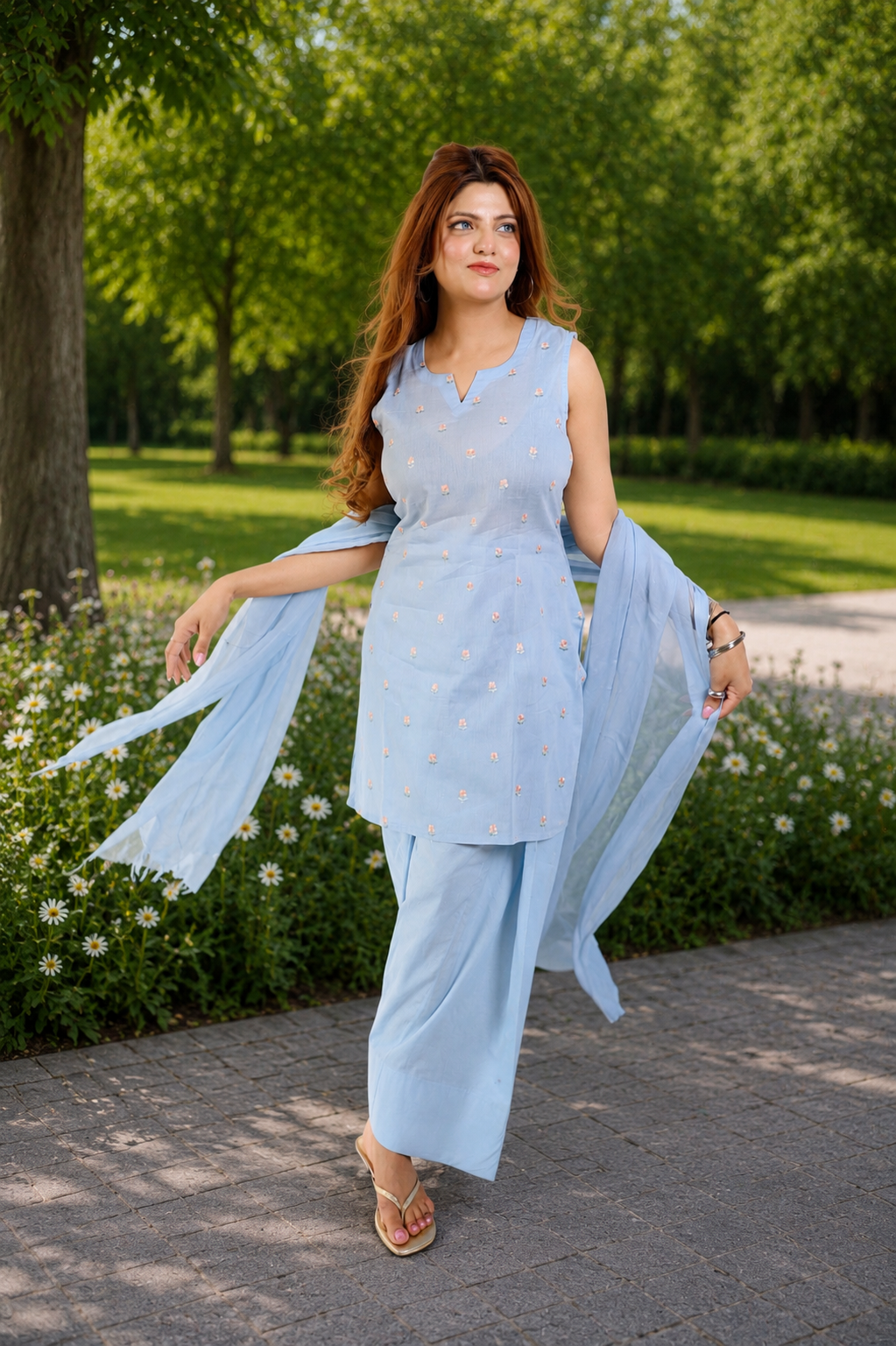 Small Floral Embroidery Mul Cotton set