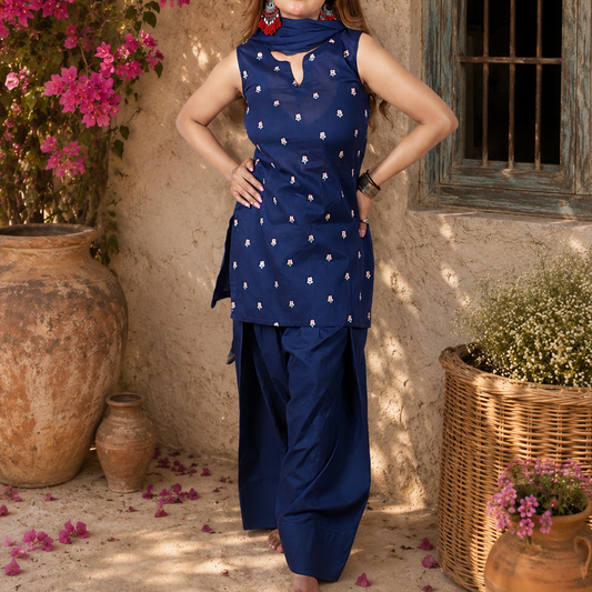 Small Floral Embroidery Mul Cotton set