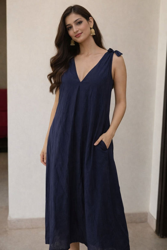 Midnight Grace Tie-Shoulder Dress