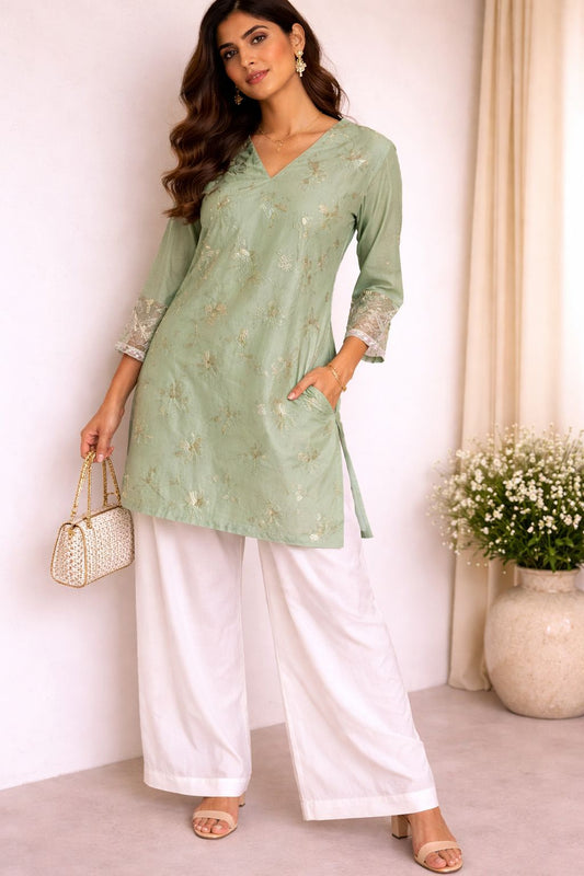 Mint Grace Embroidered Kurti