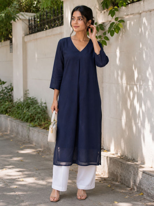 Navy V-neck kurti