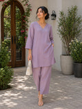 Lavender V-Neck Kurta Set