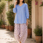 Sky Blue & Red Floral Print Cotton Set