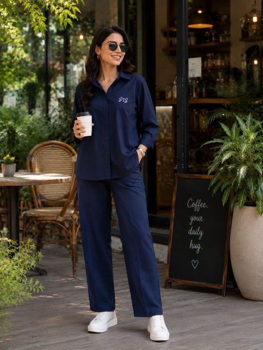 Navy Blue Cotton Co-ord Set